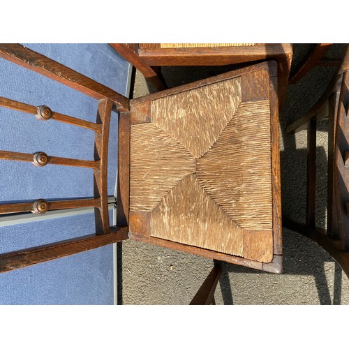 445 - Set of Six English Oak, rush seated dining chairs c19th century