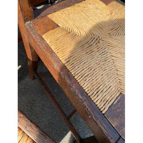 445 - Set of Six English Oak, rush seated dining chairs c19th century