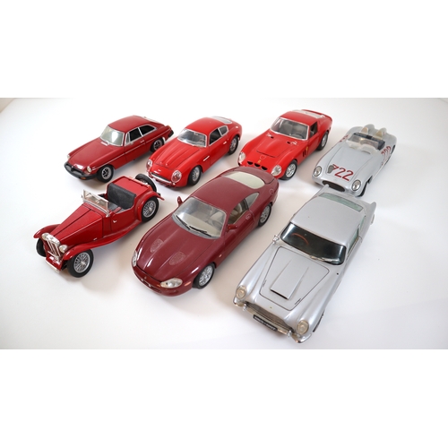 7 - Collection of 1:24 Scale Die cast models cars including Ferrari, Aston martin, MG & Jaguar