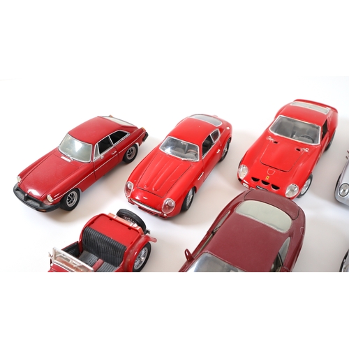 7 - Collection of 1:24 Scale Die cast models cars including Ferrari, Aston martin, MG & Jaguar