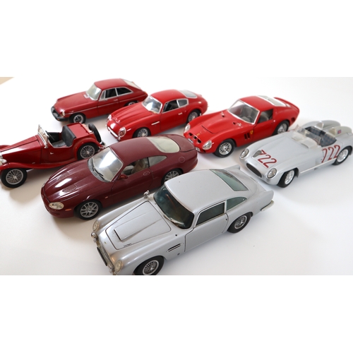 7 - Collection of 1:24 Scale Die cast models cars including Ferrari, Aston martin, MG & Jaguar