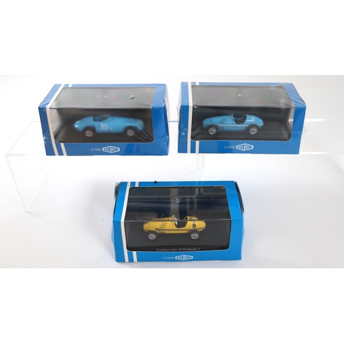 11 - Three boxed La Saga Gordini Models Type 16 Formule 1 , Type 16 Formule 2, + 1 other - 1:43 Scale