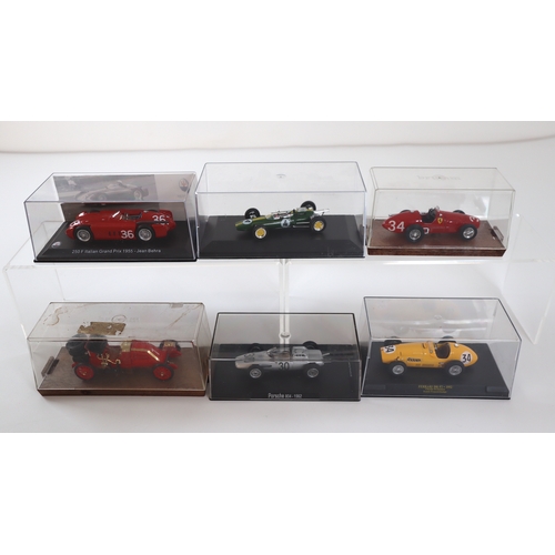 15 - 6 x cased Racing Model cars, Maserati 250 F Italian Grand Prix Jean Behra, Porsche 804, Ferrari 500 ... 