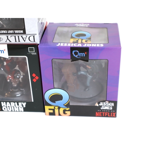 153 - Five Q Fig Collectable Figures including Rocket & Groot, Spiderman, Doctor Strange, Harley Quinn, Je... 