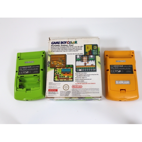 156 - Boxed Nintendo Lime green Gameboy Colour + Yellow Gameboy Colour + X Lite Chear Cartridge