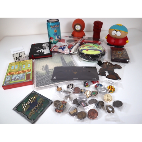 160 - Collection of toys, collectables, Pokemon Chupa Chupps Tin, Gaming Pin Badges, Vintage South Park Ke... 