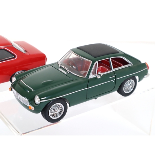 66 - 1:18 Scale Minichamps Ford Escort + Universal Hobbies MGB GT Diecast Metal Model Cars