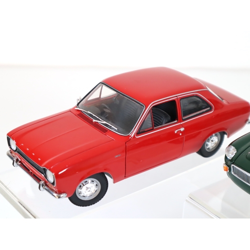 66 - 1:18 Scale Minichamps Ford Escort + Universal Hobbies MGB GT Diecast Metal Model Cars