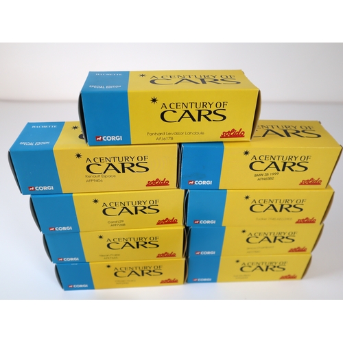 78 - 9 x boxed Corgi / Solido A century of cars die cast metal models