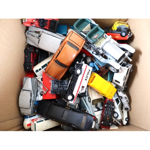 90 - box of loose, Corgi, Dinky, matchbox + other model die-cast cars / commercial vehicles