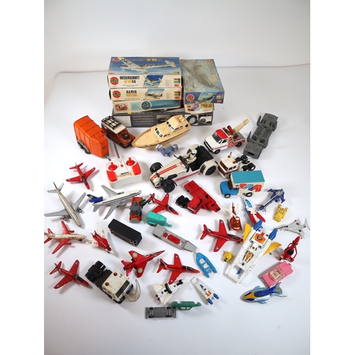 91 - Collection of die-cast metal commercial & fighter planes, and Air Fix plastic kits + others includin... 