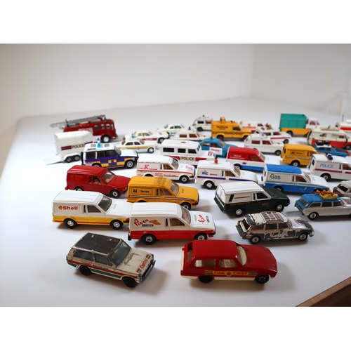 95 - Collection of Loose Die-Cast Metal Corgi, Matchbox + other Commercial Vehicles / Emergency Services ... 