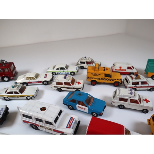 95 - Collection of Loose Die-Cast Metal Corgi, Matchbox + other Commercial Vehicles / Emergency Services ... 