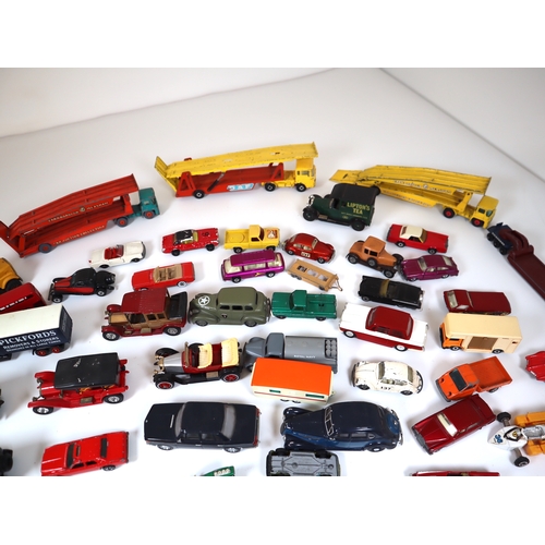 101 - Collection of Loose Die-Cast Metal Corgi, Matchbox, Dinky model cars, commercial vehicles, transport... 