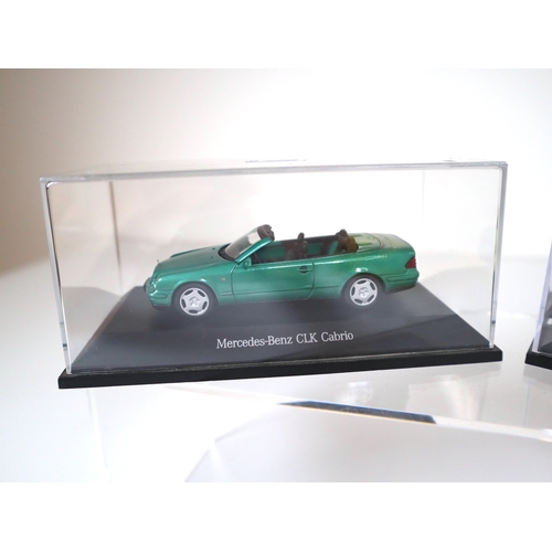 107 - Cased Mercedes-Benz SLK 230, CLK Cabrio, VW Beetle 1:32 scaled Die-cast Model cars