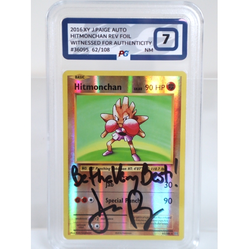 177 - Pokemon TCG - Jason Paige Signed Hitmonchan Reverse Foil 62/108 XY PG Graded 7 Near Mint