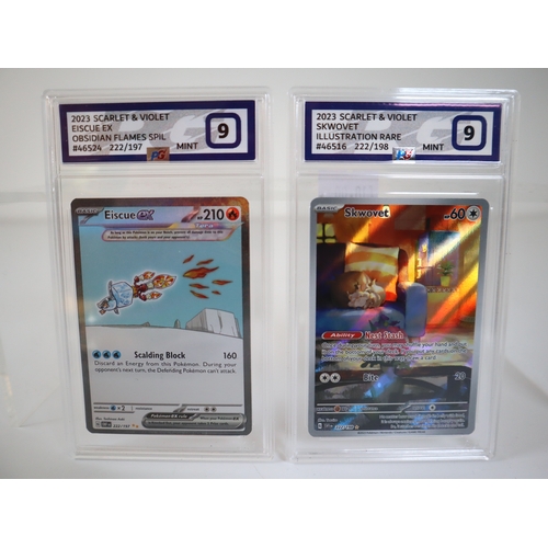 191 - Pokemon TCG - Eiscue EX 222/197 Obsidian Flames & Skwovet 222/198 Scarlet & Violet PG Graded 9 Mint