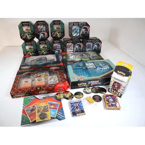 195 - Pokemon TCG - Large quantity of Paldean Fates Empty Tins / Collection Boxes all with Promo cards, co... 