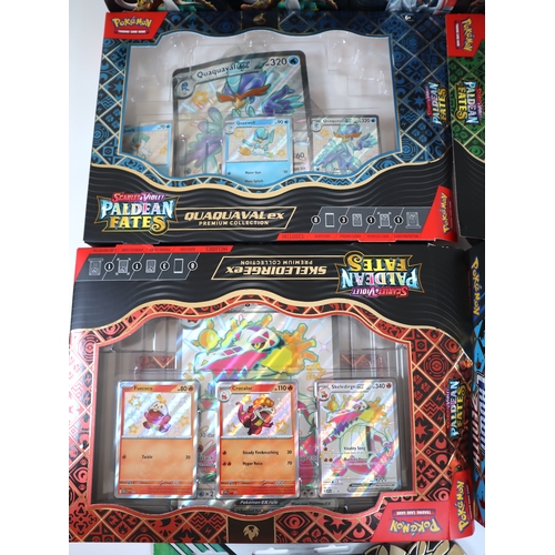 195 - Pokemon TCG - Large quantity of Paldean Fates Empty Tins / Collection Boxes all with Promo cards, co... 