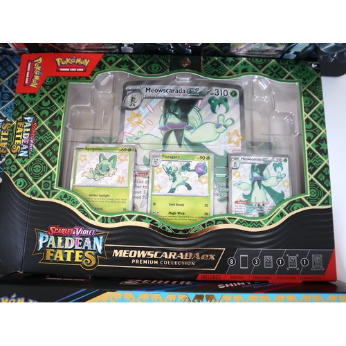 195 - Pokemon TCG - Large quantity of Paldean Fates Empty Tins / Collection Boxes all with Promo cards, co... 