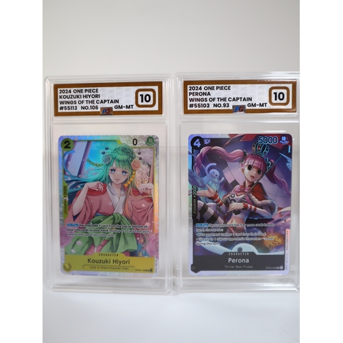 203 - Bandai One Piece TCG - 4 x Gem Mint PG Graded 10 Cards Kouzuki Hiyori SR 106, Perona SR 93, Gecko Mo... 