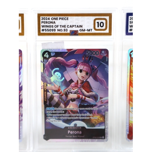 204 - Bandai One Piece TCG - 5 x Gem Mint PG Graded 10 & 9.5 Mint Cards Shanks SR 7, Perona SR 93, Gecko M... 