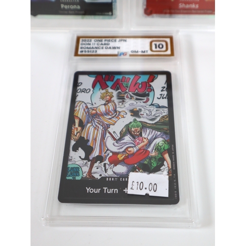 204 - Bandai One Piece TCG - 5 x Gem Mint PG Graded 10 & 9.5 Mint Cards Shanks SR 7, Perona SR 93, Gecko M... 