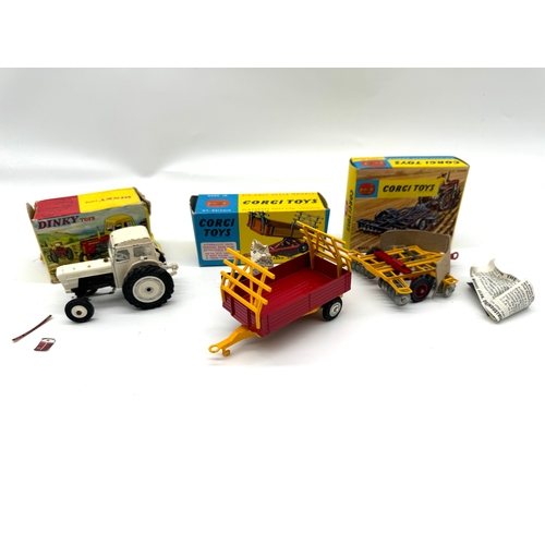 270 - Dinky / Corgi Toys - 305 David Brown Tractor, 62 Farm Tipper Trailer, 71 Wheel Controlled Tandem Dis... 