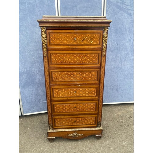 Exquisite 19th Century French Empire Style Secretaire with extensive marquetry throughout, marble top and gilded brass mouldings / trim