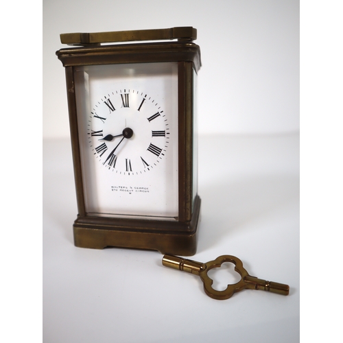 41 - Early 20th Century Walters & George Brass Carriage Clock - With Key