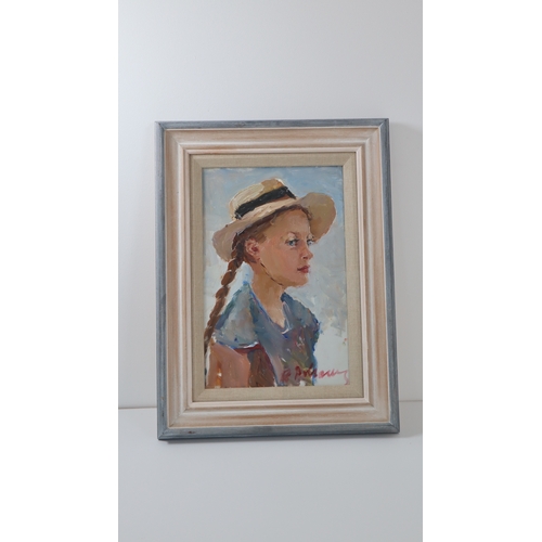 64 - Original Impressionist Vera Dovgalevskaya Framed Oil Portrait of a Young Girl