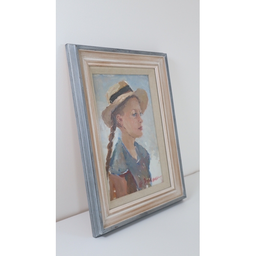 64 - Original Impressionist Vera Dovgalevskaya Framed Oil Portrait of a Young Girl