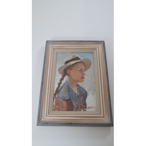 64 - Original Impressionist Vera Dovgalevskaya Framed Oil Portrait of a Young Girl