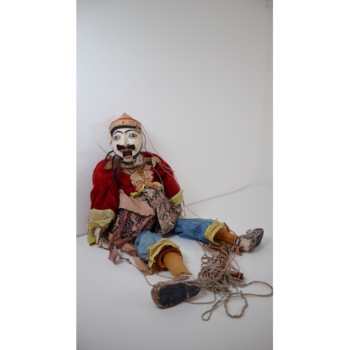 65 - Vintage Hand-painted Burmese / Asian Wooden Folk Art Marionette / Puppet - 63cm Tall - Circa Early t... 