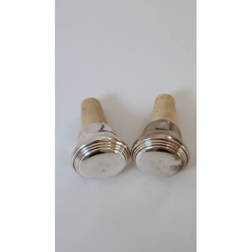 66 - Two Boxed Sterling Silver Millennium Bottle Stoppers with Cork - British Full Hallmarks - Birmingham... 