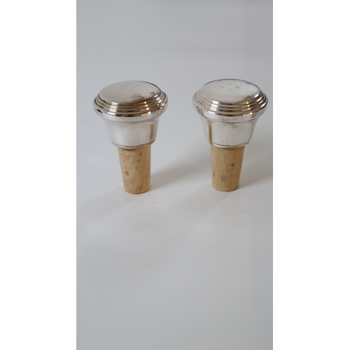 66 - Two Boxed Sterling Silver Millennium Bottle Stoppers with Cork - British Full Hallmarks - Birmingham... 