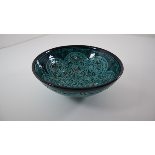 68 - Vintage Turquoise Moroccan Hand Painted Bowl by SAFI 26cm