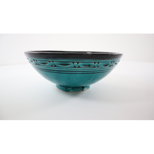 68 - Vintage Turquoise Moroccan Hand Painted Bowl by SAFI 26cm