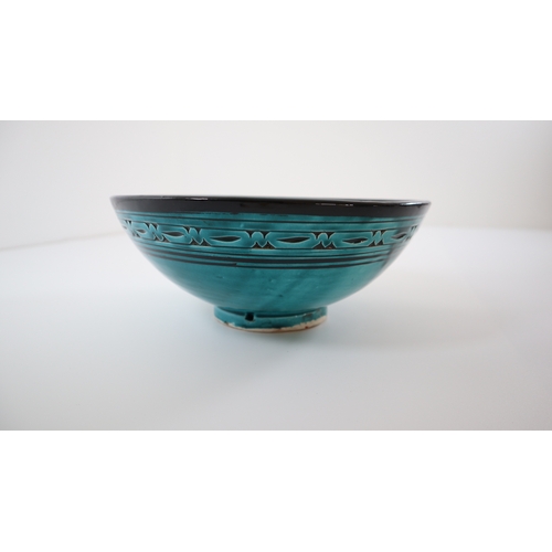 68 - Vintage Turquoise Moroccan Hand Painted Bowl by SAFI 26cm