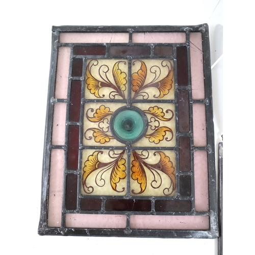 84 - Three vintage lead stainglass windows - largest 33cm x 25cm