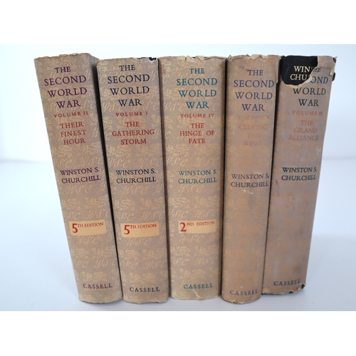 86 - Five volumes of Winston Churchill's The Second World War Books 2x 1st Editions, 2nd and 5th Editions