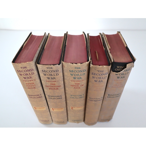 86 - Five volumes of Winston Churchill's The Second World War Books 2x 1st Editions, 2nd and 5th Editions