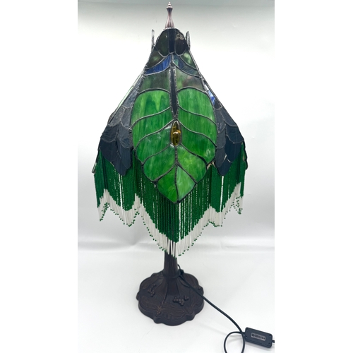 90 - Tiffany Style Stain Glass Table Lamp with Bronzed Dragonfly lamp base - 70cm