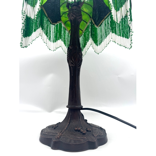 90 - Tiffany Style Stain Glass Table Lamp with Bronzed Dragonfly lamp base - 70cm