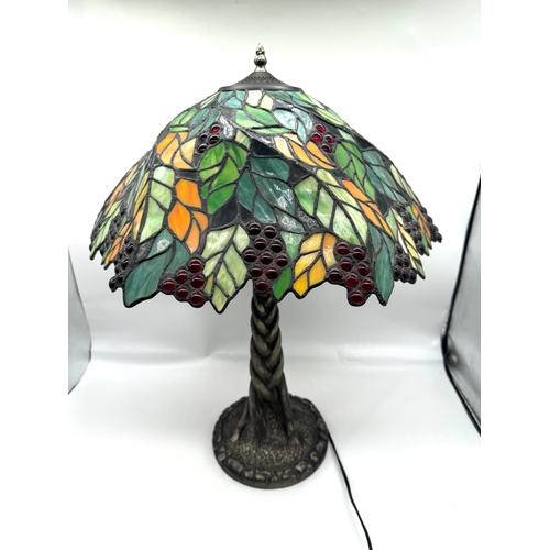 91 - Tiffany Style Stained Glass Grape Vine Table Lamp - 65cm