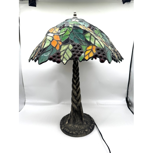 91 - Tiffany Style Stained Glass Grape Vine Table Lamp - 65cm