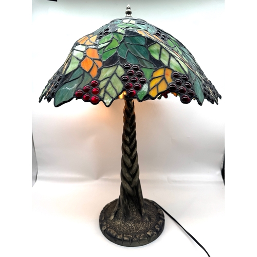 91 - Tiffany Style Stained Glass Grape Vine Table Lamp - 65cm