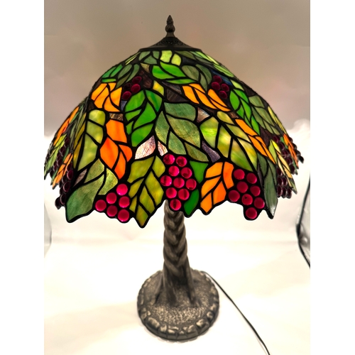 91 - Tiffany Style Stained Glass Grape Vine Table Lamp - 65cm