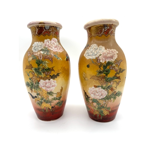 100 - Two vintage hand painted oriental vases - 30cm