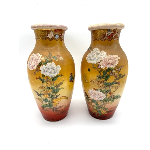 100 - Two vintage hand painted oriental vases - 30cm